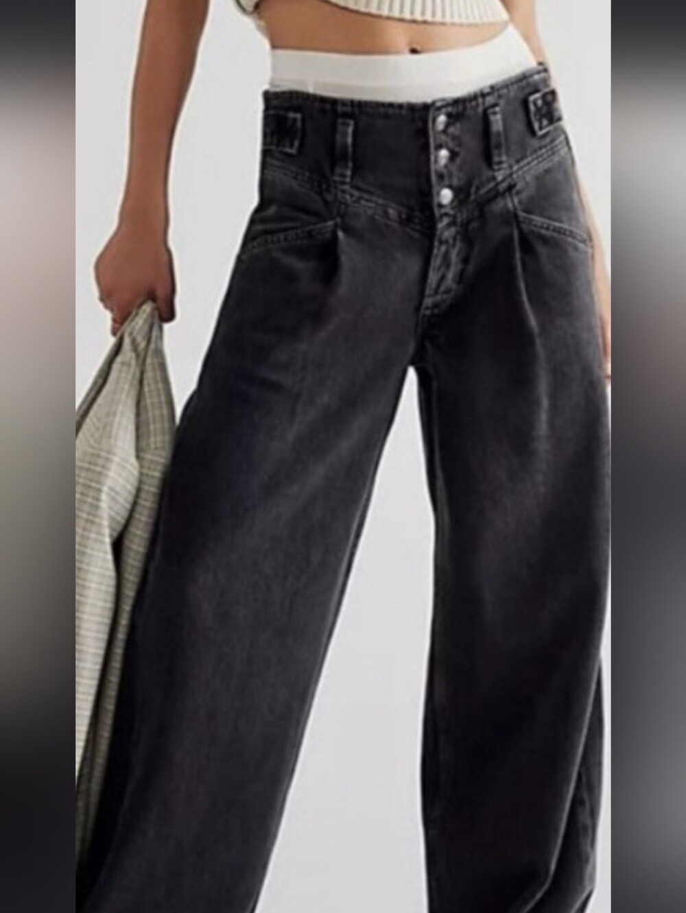 NWT Free People Super Sweeper Wide Leg Jean - Worn Black Size M